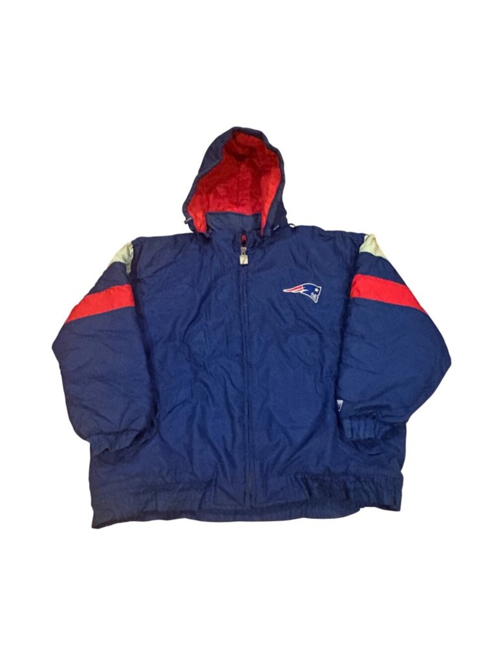 Vintage 90s Logo 7 New England Patriots Gameday NFL Hooded Puffer Jacket 2XL